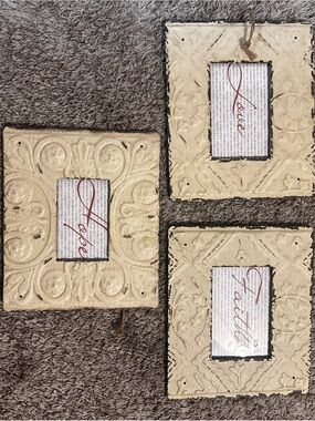 Set of 3 Cream Embossed Wall Plaques with Inspirational Words